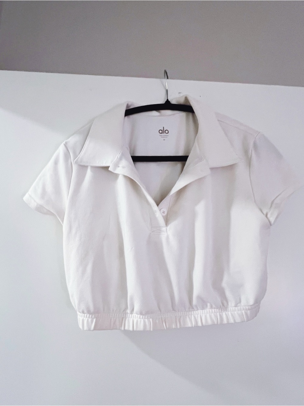 ALO Yoga White Cropped Polo Tee